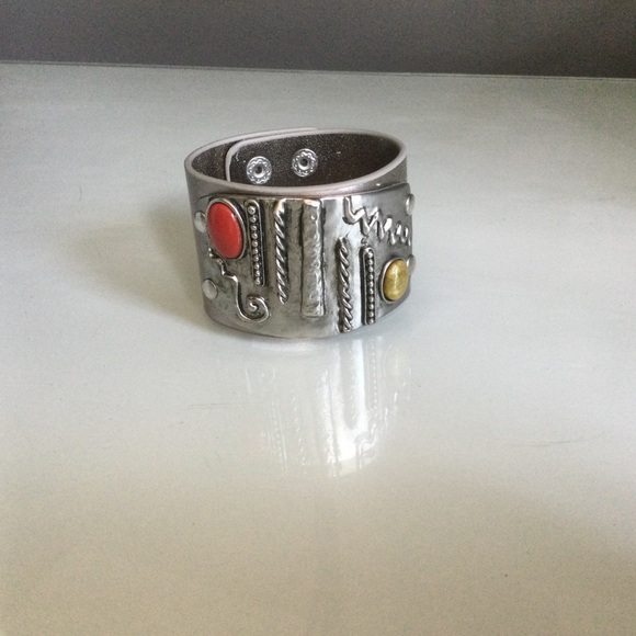 Leather & Metal Cuff Bracelet - Picture 3 of 5